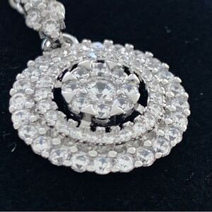 Men’s Crystal Medallion Pendant Necklace Silver Tone Pavé Zirconia